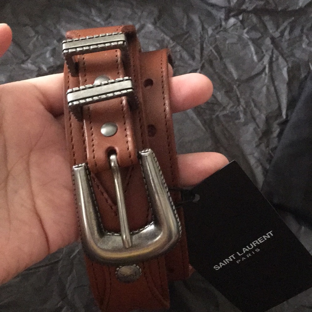 Saint lauren men dark brown belt